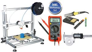 Komplettangebot: Der neue 3D-Drucker bei Reichelt wird mit einem Werkzeugsatz geliefert. (Bild: Reichelt Elektronik)